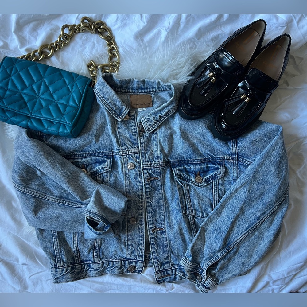 American Eagle Outfitters Denim with Brown Leather Patch